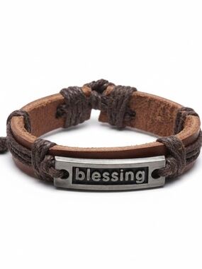 Leather Adjustable Blessing Brown‎ Bracelet Unisex Adult